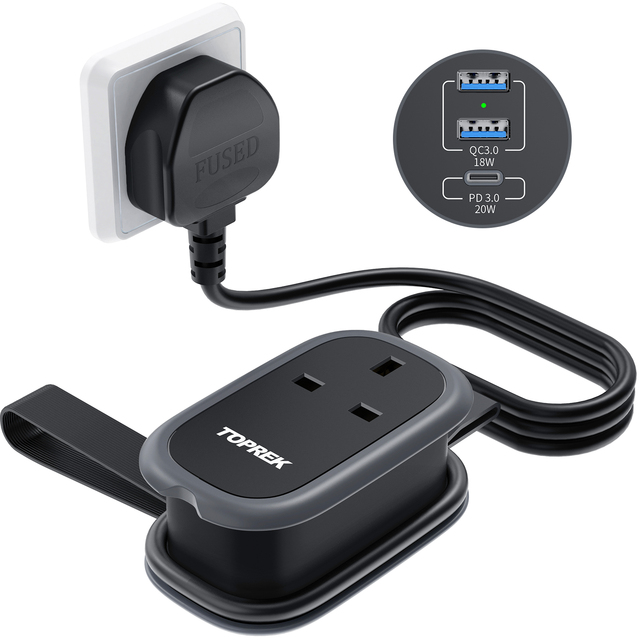 New Travel Charging Socket With 1AC Port, 2USB-A+USB-C