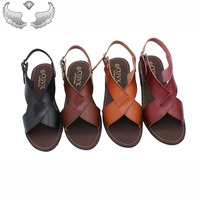Sandales plates en cuir pour femmes, style romain, à bout ouvert, à brides croisées, ajourées, pour la plage et l'extérieur, tendance, pour le commerce international, faible MOQ pour essai