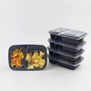 2 Compartment 34OZ 1000ml Microwavable Disposable Bento Lunch Box Rectangle Go Food Containers Plastic Meal Prep Container