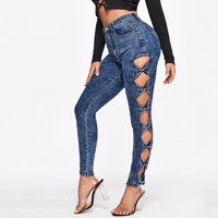 Celana Jeans Wanita High Waist Model Ruched Cut-out Samping Skinny Grosir