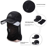 Gorra con Visera Retráctil WRELS, Gorra de Pesca con Protección UV Completa, Gorra para el Sol con Solapa Extraíble para Cara y Cuello, Gorra para Deportes al Aire Libre