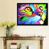 Peinture Diamant 5D Complète : Kit DIY Chat Impressionniste Coloré pour Adultes – Décoration Murale Maison