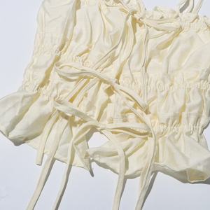 OUDINA Nueva plisada con cordón <span class=keywords><strong>Hort</strong></span> Sling Color sólido Crop Tank Top Camisolas Camisetas sin mangas para mujer - Product Image 5