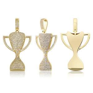 Joyería Hiphop para hombre, collar con colgante de trofeo helado de piedra CZ 3A con logotipo personalizado, opciones de cuerda y cadena - Product Image 1