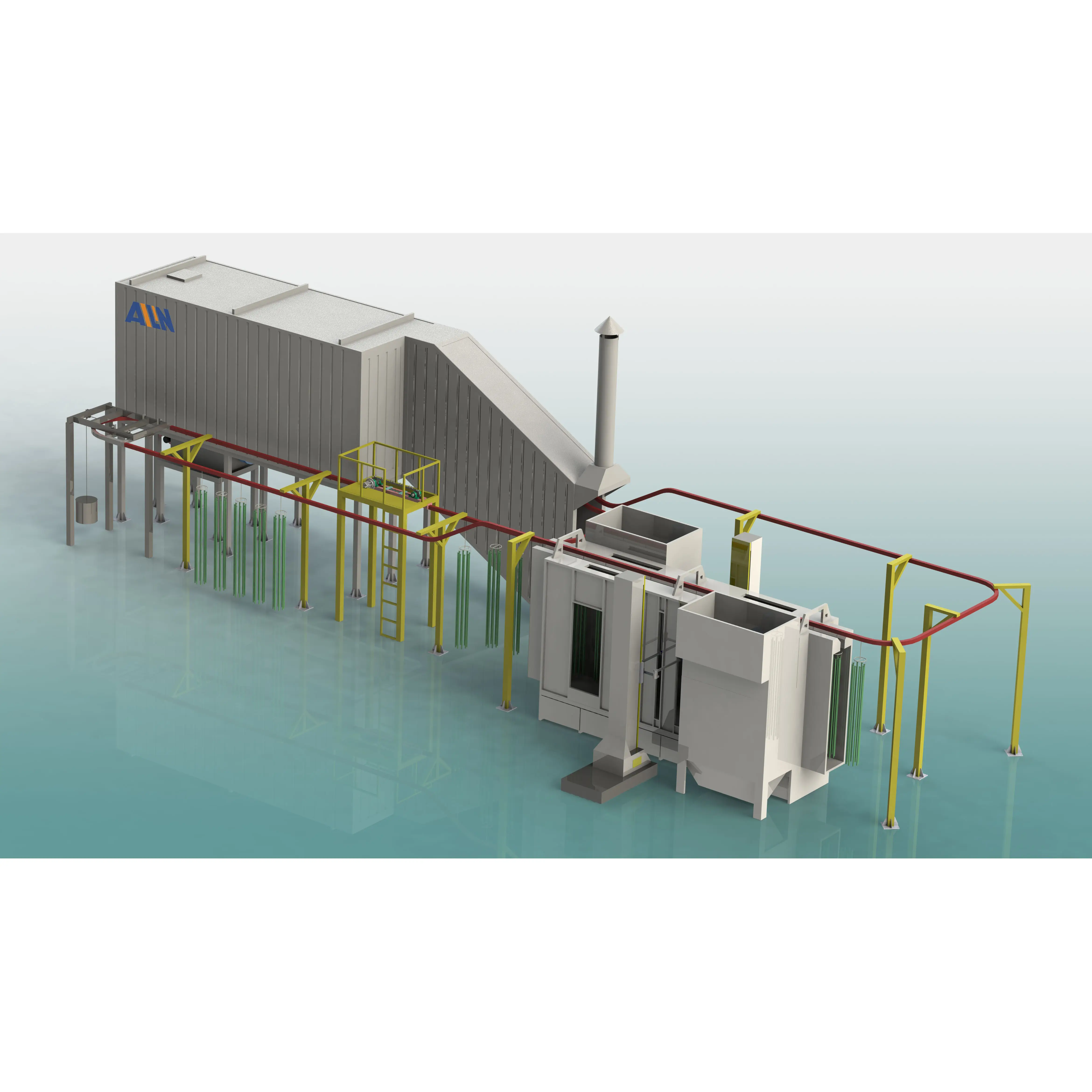 Ligne/systèmes de revêtement en poudre verticaux entièrement automatiques avec prétraitement par pulvérisation pour peinture électrostatique ou revêtement en poudre