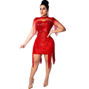 Abito Intero da <span class=keywords><strong>Donna</strong></span> alla Moda <span class=keywords><strong>Sexy</strong></span> e Aderente di Alta Qualità con Paillettes e Inserti in Rete per Feste e Night Club - Product Image 4
