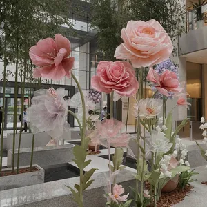 Conjunto de flores para decoração de casamento, conjunto de flores de papel branco, rosas vermelhas, flor gigante para decoração de janela, festa de casamento, floral, J-103