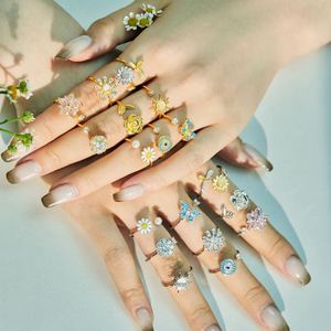 Dylam <b>Dainty</b> Dichroic Plating 925 Sterling Silver Sunflower Bee Shape Adjustable Open Anxiety Spinning <b>Rings</b> for Women - Product Image 2