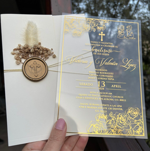 Nguồn Cung Cấp Đám Cưới Tùy Chỉnh Quinceanera Lời Mời Trong Suốt Acrylic Thiệp Mời Đám Cưới Với In Ấn Hoặc Vàng Lá Phong Bì - Product Image 1