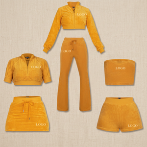 OEM LOGO personnalisé tissu éponge femmes ensemble serviette éponge tissu vêtements moulante veste et short pantalon 2 pièces femmes survêtements - Product Image 2