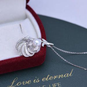 Collier pendentif en perle d'eau douce blanche de 7-8 mm, argent S925, forme de gourde avec une forte luminosité, forme ronde fine, design ajouré - Product Image 3