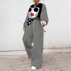 2023 Outono das mulheres quentes novo pequeno quadrado impressão na moda de duas peças conjunto de calças casuais quadriculado urbano conjunto