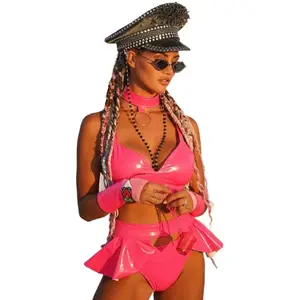 Festival Party Stage Costume Sexy Candy Color due pezzi reggiseno pantaloncini spogliarellista abiti esotici Dancewear Women Club Bikini Sets