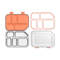 Boîte à lunch pour enfants d'âge préscolaire en acier inoxydable 304 réutilisable OEM, certifiée LFGB, 5 compartiments, boîte bento pour enfants pour la vente au détail, étiquette privée
