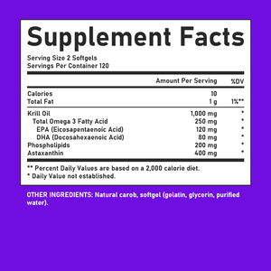 Huile de Krill Antarktique 1000mg en gélules molles, Oméga-3 EPA DHA avec Astaxanthine et Phospholipides, Soutient la santé des articulations, du système immunitaire et de la peau, Merc - Product Image 5