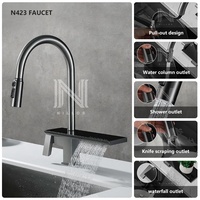 Fregadero de Cocina NILLOS N11550XN Moderno, Cuadrado, Doble, de Diseño Escalonado, Duradero, de Acero Inoxidable Nano 304 Negro, con Grifo Táctil