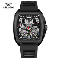 Montre automatique squelette Ailang pour homme, nouvelle collection, double tourbillon, boîtier tonneau, bracelet silicone, étanche, mouvement mécanique OEM, de marque supérieure