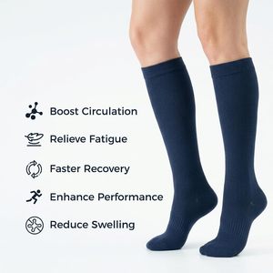 Chaussettes de compression médicales en <span class=keywords><strong>nylon</strong></span> et élasthanne, hauteur genou, 15-20 mmHg, avec logo personnalisé, pour la course et le baseball - Product Image 3