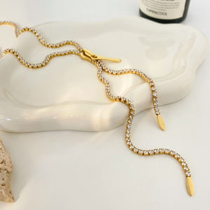 Kalung Rumbai Berhiaskan Berlian dengan Resleting, Perhiasan Fashion 2025, Dapat Disesuaikan, Full ZIRCON, Baja Anti Karat Berlapis Emas - Product Image 5