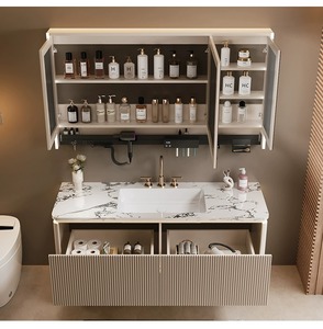 Gabinetes de <span class=keywords><strong>Baño</strong></span> Modernos de Madera Sólida de Alta Calidad, Resistentes al Agua y Ecológicos, con <span class=keywords><strong>Espejo</strong></span> y <span class=keywords><strong>Luz</strong></span> LED, para Montar en la Pared - Product Image 3