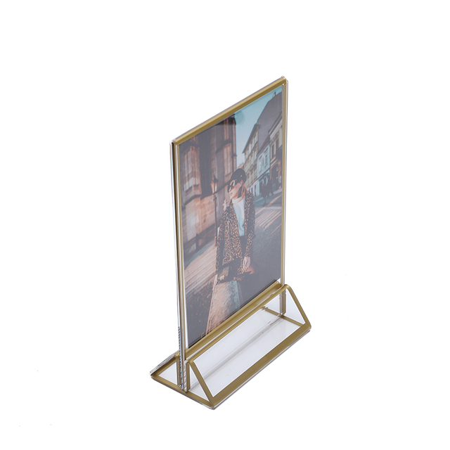 Multi-Size Clear & Gold Acrylic Photo Frame, 4x6/5x7/6x8/8.5x11 Inch, Freestanding Desk Display, Wholesale Picture Frame
