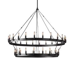 <span class=keywords><strong>Grand</strong></span> lustre circulaire en fer noir en métal Roue de wagon Farmhouse Industrial Country Style pour salle à manger Salon - Product Image 2