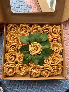 25 قطعة/مجموعة زهور اصطناعية رائجة البيع من الفوم بحجم 8 سم، زهور وردية من البولي إيثيلين مع أوراق لتزيين الكعك، رؤوس زهور الورد - Product Image 6