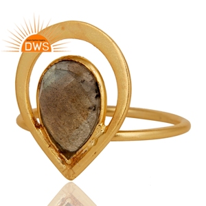 Natural <b>Labradorite</b> Gemstone <b>Ring</b> Sterling Silver Yellow Gold Plated Art Deco Style <b>Ring</b> Jewelry Wholesale - Product Image 2