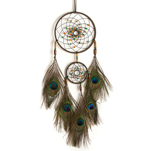 <span class=keywords><strong>Attrape</strong></span>-rêves mural bohème fait main en plumes <span class=keywords><strong>de</strong></span> <span class=keywords><strong>paon</strong></span> avec double anneau, décoration murale pour chambre et maison, vente en gros - Product Image 5