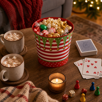 Pots en métal de Noël avec logo personnalisé, différents designs, impression de guirlandes de poinsettias, OEM, jardinière en étain galvanisé, utilisation domestique et de jardin, durable