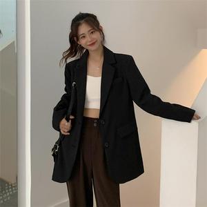 고품질 솔리드 컬러 롱 재킷 플레인 스트리트웨어 수트 버튼 여성 패션 플러스 사이즈 가을 코트 - Product Image 1