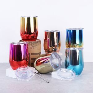 Custom Logo 12oz UV Plating Insulated Stainless Steel <b>Coffee</b> Mugs Double Wall Vacuum Egg Shape Wine Tumbler Cup With Lid - Product Image 1