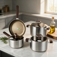 Nouvel ensemble de batterie de cuisine en acier inoxydable triple couche de titane, comprenant une marmite de 20/24 cm, une poêle à frire de 24 cm et une casserole de 18 cm avec couvercle, pour la cuisine