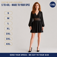 Robe Courte Femme Personnalisée avec Dentelle, Col en V Profond, Manches Ballon, Coupe Évasée, Vente en Gros, Fabrication OEM ODM