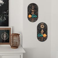 Étagère murale flottante rectangulaire à 2 niveaux en bois noir, décoration bohème pour cristaux, pierres énergétiques et huiles essentielles