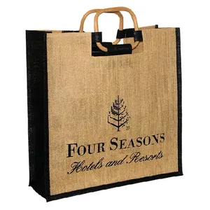 laminated jute bag with square cane handles