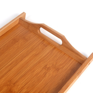 Plateau de service en bambou rectangulaire à double poignée, pour hôtel et restaurant, couleur carbonisée, design en bois massif - Product Image 3