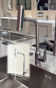 <span class=keywords><strong>Robinet</strong></span> de cuisine moderne classique monocommande en acier inoxydable avec douchette extractible, cartouche céramique, finition brossée - Product Image 3