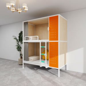Nouveau lit mezzanine pour étudiants, lit superposé en bois de conception élégante avec des caractéristiques de type hôtel pour appartements, bureaux à domicile, auberges ou hôtels - Product Image 1