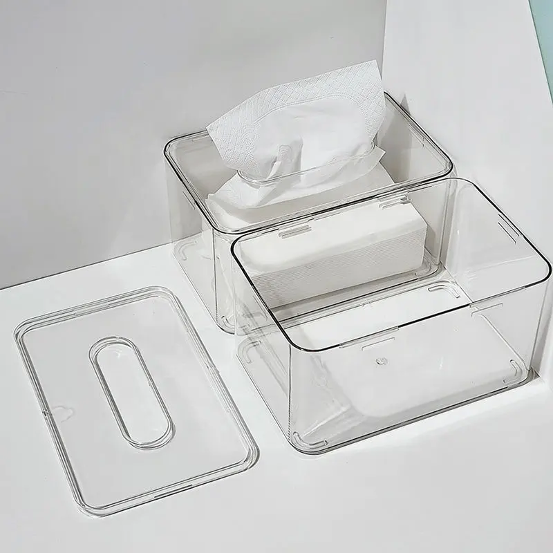 Groothandel Hoge Kwaliteit Doorzichtig Plastic Transparant Indoor Vierkant Toiletpapier Acryl Tissue Rechthoekige Servet Handdoekdoos