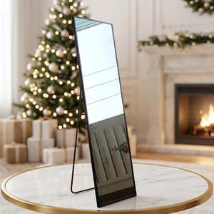 Miroir sur pied moderne de luxe traditionnel en argent biseauté avec source de lumière LED, résistant à l'eau, en alliage d'aluminium, taille personnalisée, neuf - Product Image 1