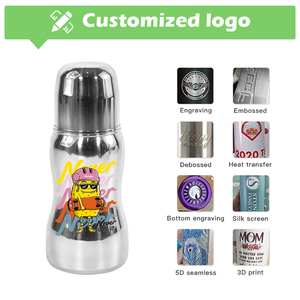 Sesuaikan Logo 100% plastik gratis permukaan cermin baja tahan karat bentuk Calabash botol bayi dengan nozel silikon pengumpan 240ml
