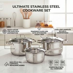 Set di pentole da cucina in acciaio inox con coperchio in vetro, antiaderente, resistente alla ruggine, set di pentole da cucina. - Product Image 1