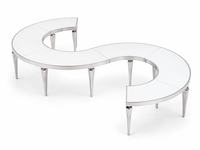 Tables en gros avec structure en acier inoxydable et plateau en verre blanc, style pieds de serpent, pour hôtels, mariages, banquets, fêtes et événements