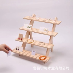 Solid wood trapezoidal earring holder, card holder, figurine storage display <b>stand</b>, jewelry ornaments, stall storage, Nordic - Product Image 5