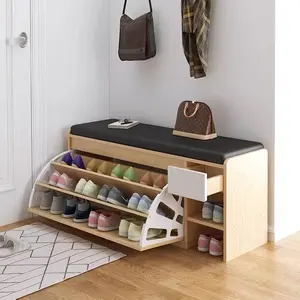 Hot-sale Entryway Furniture Modern Wooden Shoe Rack Cabinet Small Shoe Storage Bench With Soft Seat Cushion