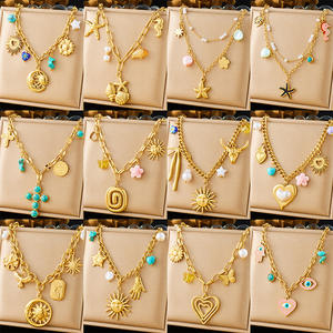 Collar Largo de Acero Inoxidable Dorado Unisex con Colgante en Espiral de Corazón, Cristal, Mariposa y Flor para Fiesta - Product Image 2