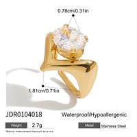 Bague géométrique vintage en acier inoxydable plaqué or 18 carats, double couche, brillante, creuse, avec zircon, imperméable et hypoallergénique