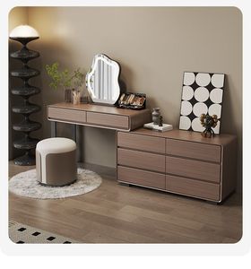 Ensemble de coiffeuse en bois noir, table de maquillage moderne en cuir avec miroir, design simple, commode de rangement pour adultes - Product Image 5