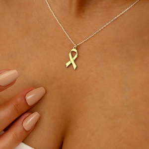 Collier de ruban de cancer du sein en acier inoxydable minimaliste imperméable petit arc pour <span class=keywords><strong>les</strong></span> survivants du cancer Link Parties Christian - Product Image 1